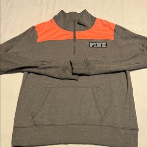 PINK Victoria's Secret Zip-Up Sweatshirt  in Gray and Orange